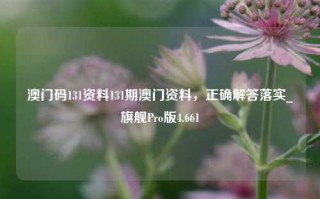 澳门码131资料131期澳门资料，正确解答落实_旗舰Pro版4.661