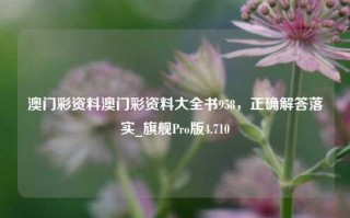 澳门彩资料澳门彩资料大全书958，正确解答落实_旗舰Pro版4.710