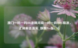 澳门一码一码100准确河南一码一肖100%精准，正确解答落实_旗舰Pro版4.715