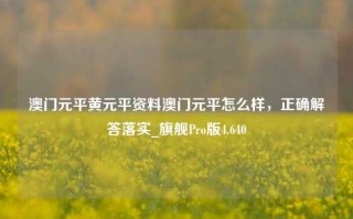 澳门元平黄元平资料澳门元平怎么样，正确解答落实_旗舰Pro版4.640