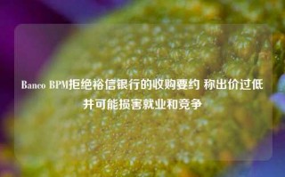 Banco BPM拒绝裕信银行的收购要约 称出价过低并可能损害就业和竞争