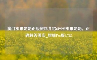 澳门水果奶奶正版资料介绍619999水果奶奶，正确解答落实_旗舰Pro版4.722