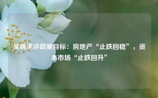 吴晓求评政策目标：房地产“止跌回稳”，资本市场“止跌回升”