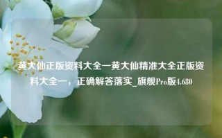 黄大仙正版资料大全一黄大仙精准大全正版资料大全一，正确解答落实_旗舰Pro版4.680