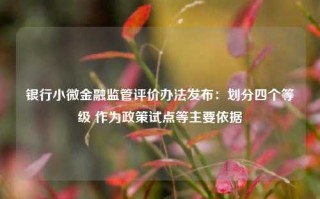 银行小微金融监管评价办法发布：划分四个等级 作为政策试点等主要依据