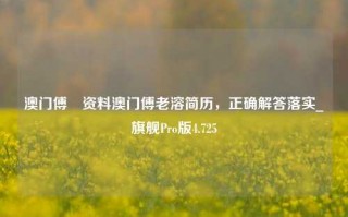 澳门傅眞资料澳门傅老溶简历，正确解答落实_旗舰Pro版4.725