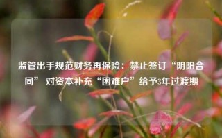 监管出手规范财务再保险：禁止签订“阴阳合同” 对资本补充“困难户”给予3年过渡期