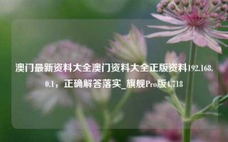 澳门最新资料大全澳门资料大全正版资料192.168.0.1，正确解答落实_旗舰Pro版4.718