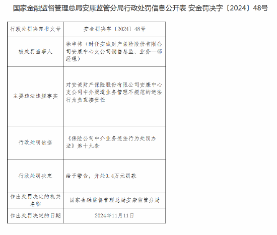 安诚财险安康中心支公司收罚单：因中介渠道业务管理不规范-第3张图片-车辆报废_报废车厂_报废汽车回收_北京报废车-「北京报废汽车解体中心」