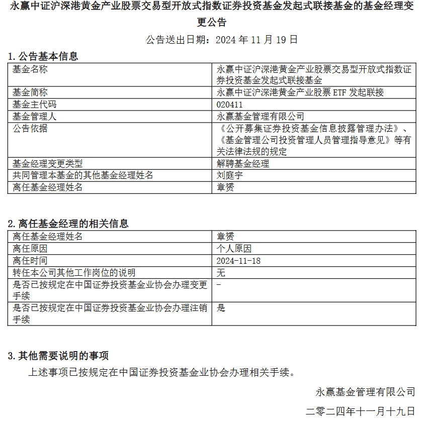 永赢基金章赟卸任全部在管基金-第2张图片-车辆报废_报废车厂_报废汽车回收_北京报废车-「北京报废汽车解体中心」